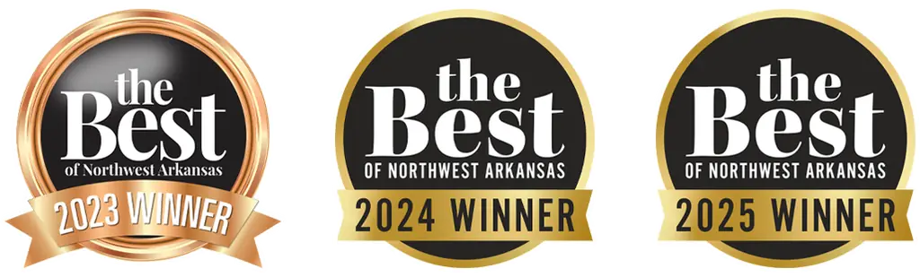 The Best of Northwest Arkansas winner seals for 2023, 2024 and 2025